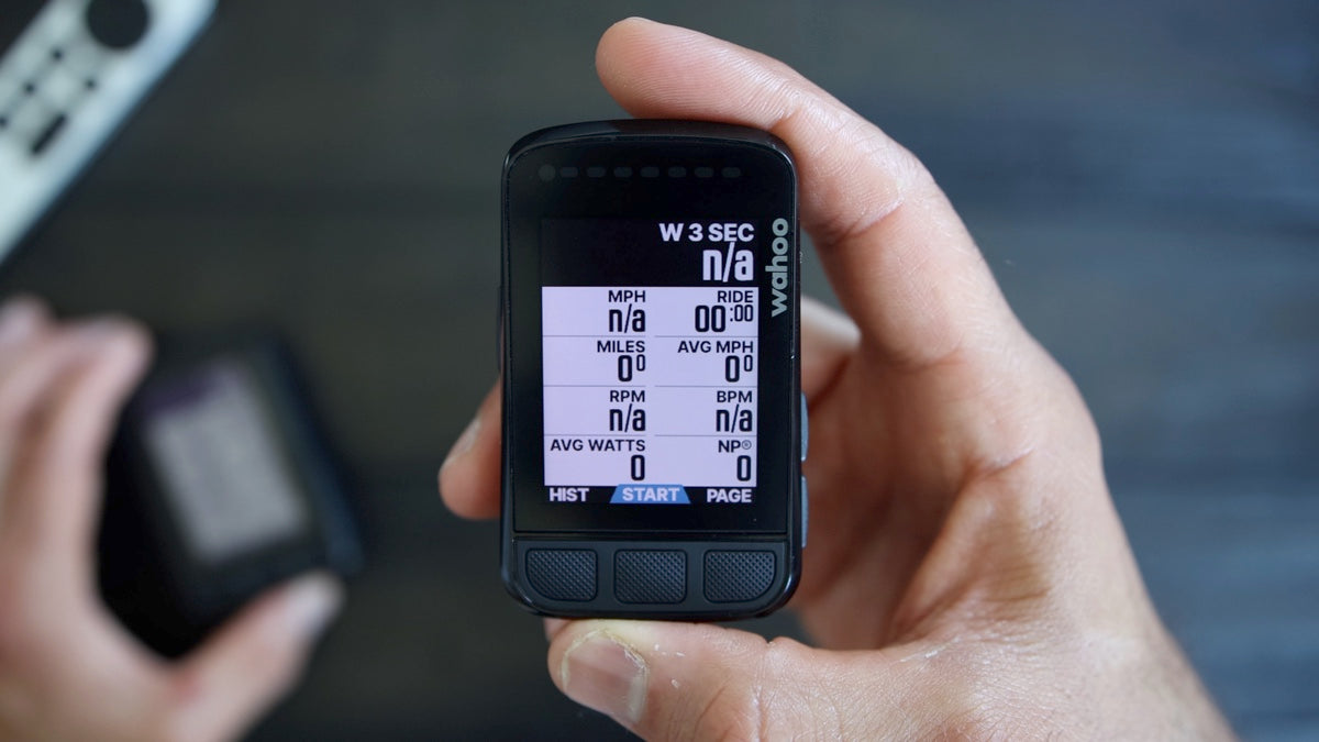 The new Wahoo Elemnt Bolt v2 computer. Stylish, small and black with touch buttons and no touch screen. Lights indicating directions and performance. Clear and concise screen with different toggle information options. 