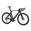 Trek Madone front on view. Carbon Smoke black and carbon wheels