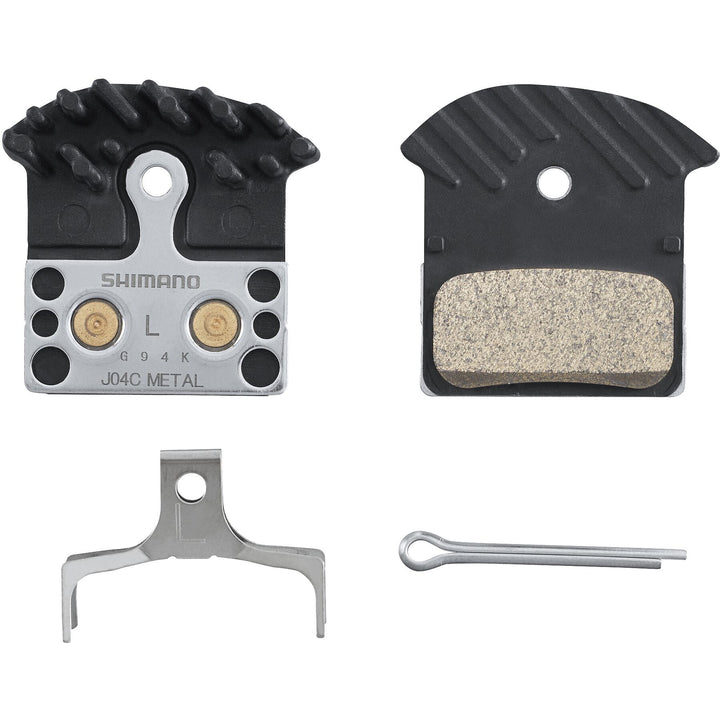 SHIMANO J04C DISC BRAKE PADS AND SPRING, COOLING FINS, ALLOY BACKED, SINTERED